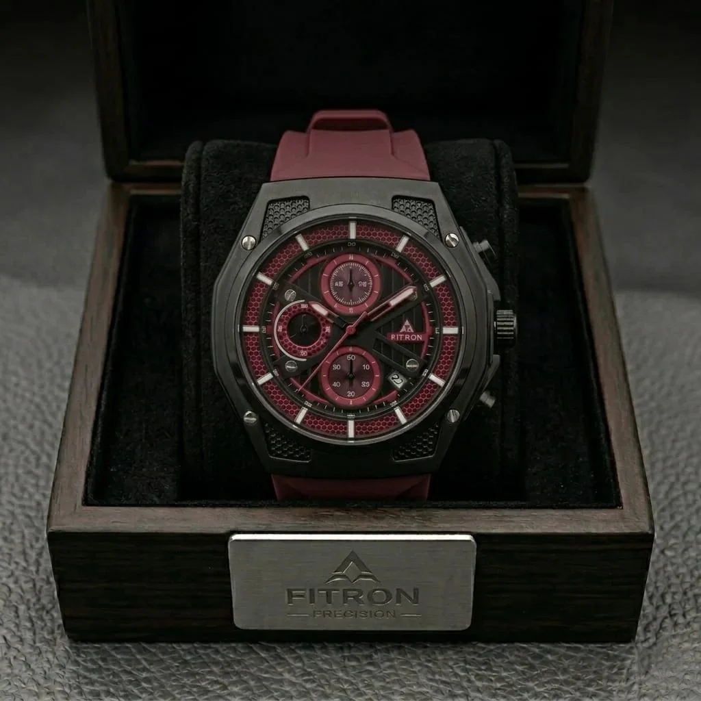 Fitron Burgundy Prestige - Luxury watch with wine-colored strap